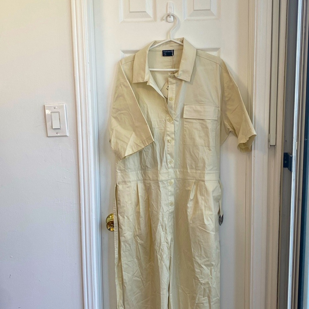 Frank and Oak women’s Parachute cotton Jumpsuit in cream with belt